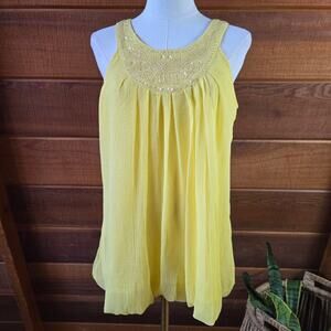 Pink Collection Womens Vintage Y2K Fairy Top Yellow Sequin Embroidery Bubble Hem